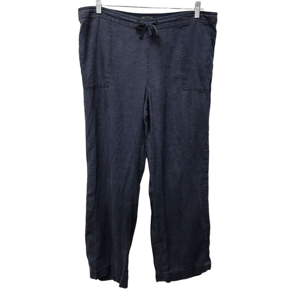 For Cynthia Pants Womens Large Linen Blue